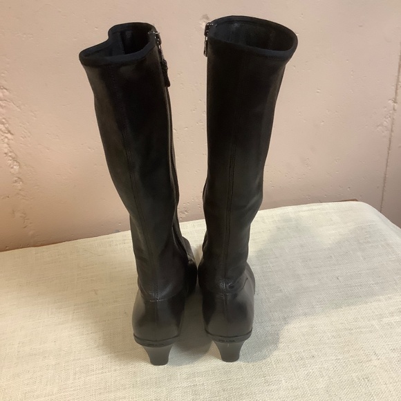 Prada Linea Rossa Black Leather Square Toe Knee-High Boots - Picture 6 of 11